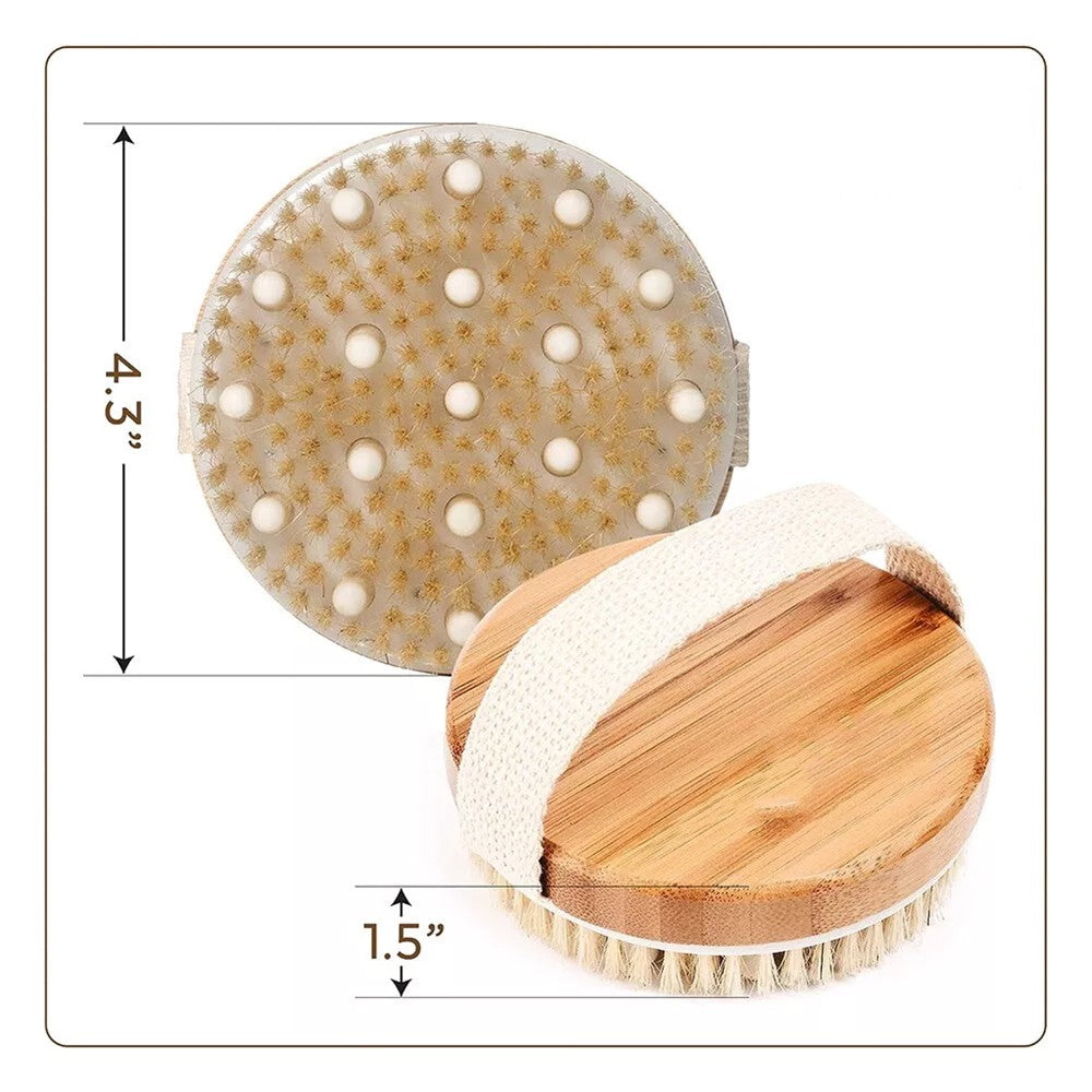 Exfoliating Body Brush with Natural Boar Hair - Solid Wood Frame Dry Skin Scrubber