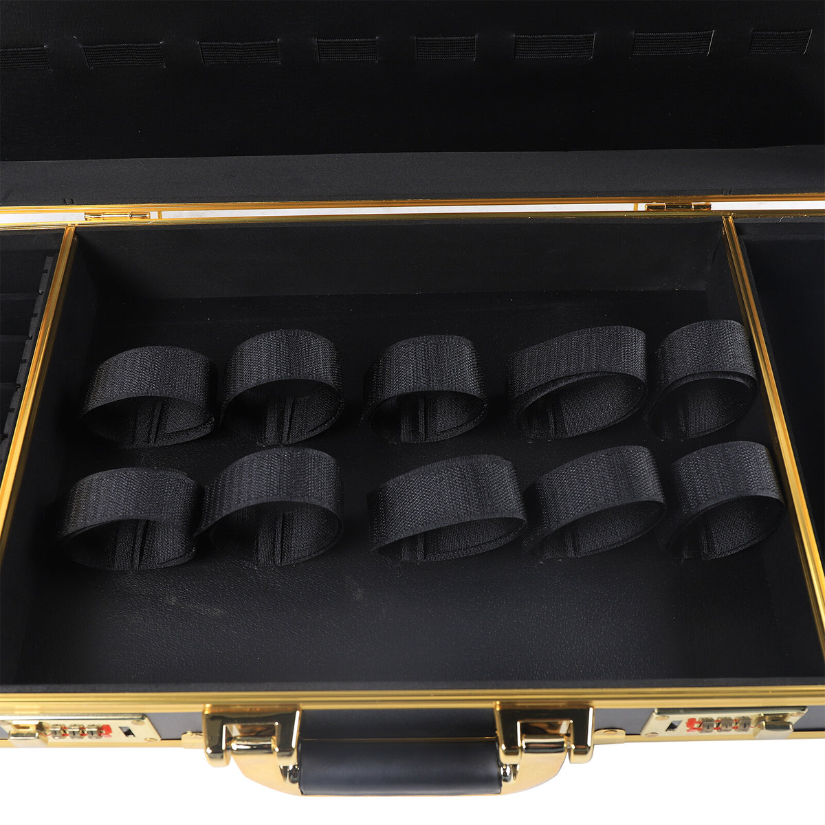 Large Barber Carrying Case with Lock, Gold Finish, Tool Organizer for Clippers & Trimmers