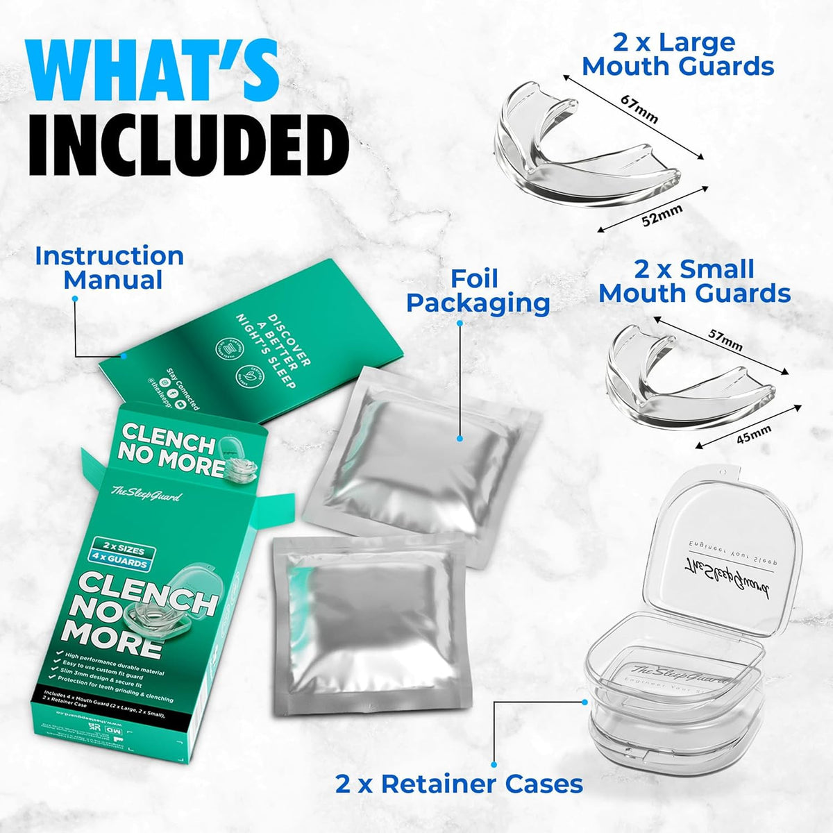 Night Mouth Guard for Teeth Grinding - Pack of 4, Small & Large Sizes