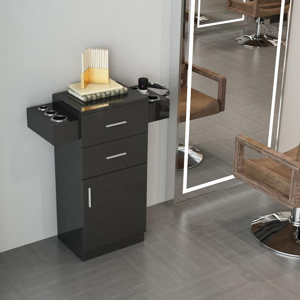 Wooden Salon Hair Stylist Storage Cabinet with Lockable Drawers & Tool Holders