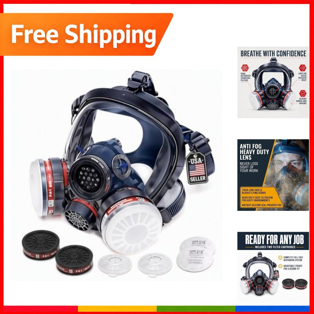Full Face Respirator Mask with Anti-Fog & Charcoal Filters for Chemical Protection