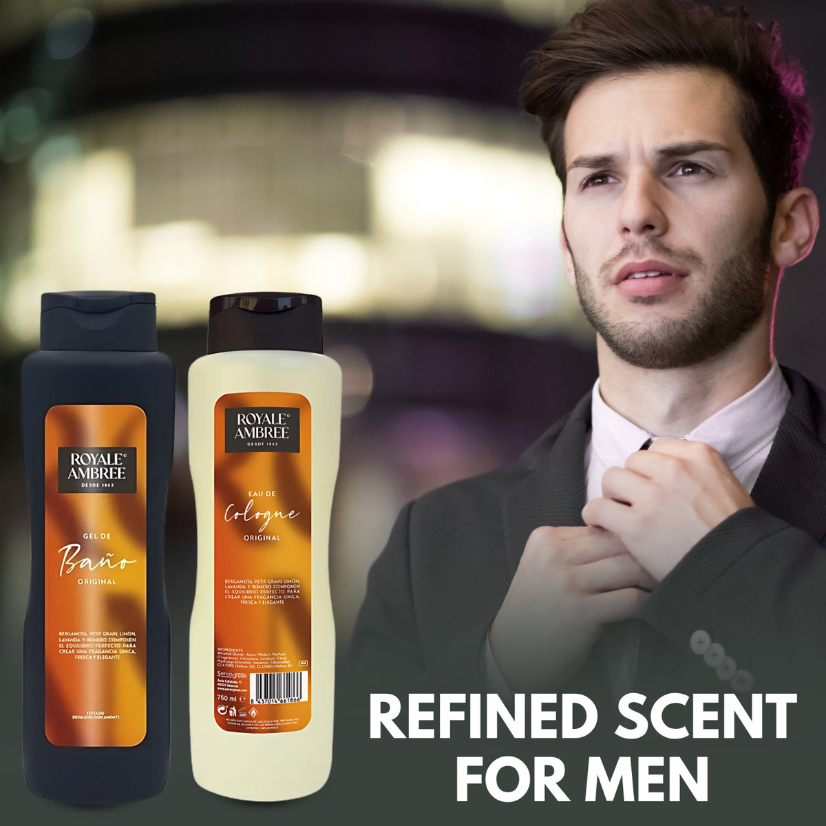 Men's Shower Gel and Cologne Set - Royale Ambree 750ml Fresh Fragrance