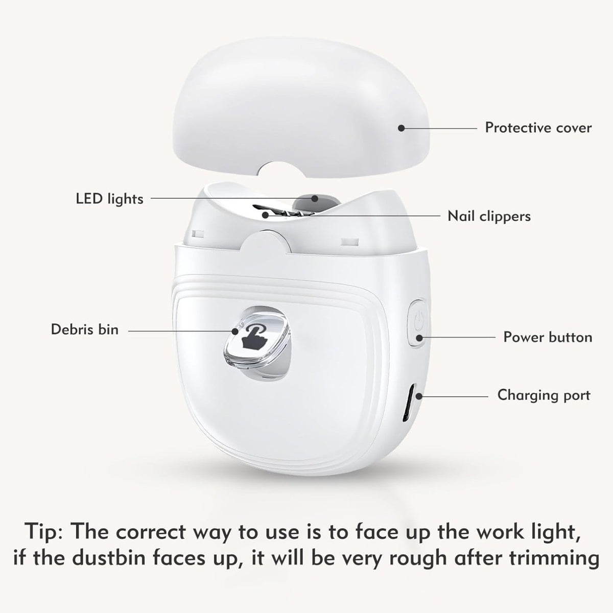 Electric Nail Clipper with LED Light & Dual Speed Rechargeable Type-C