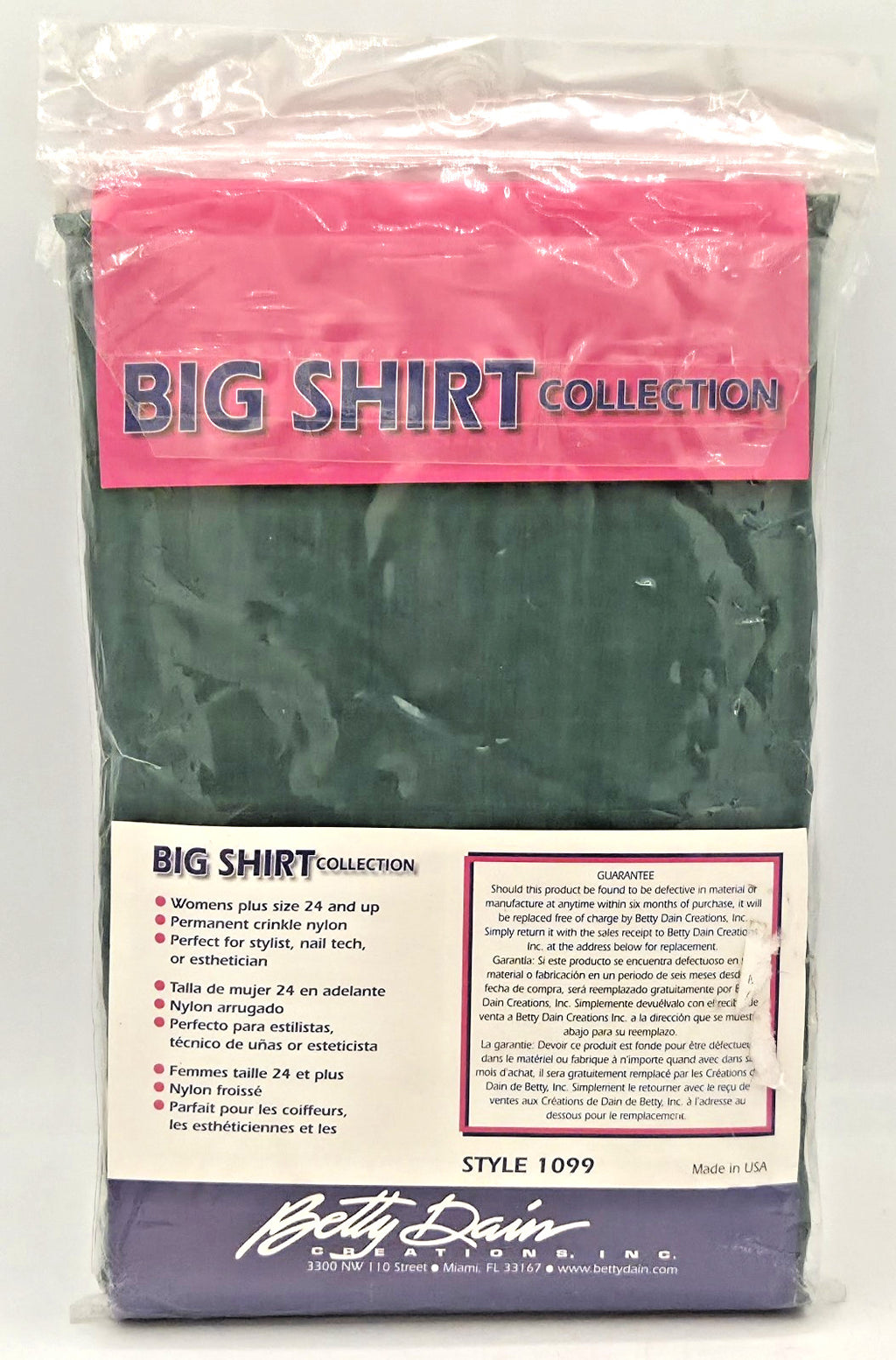 Big Green Shirt for Stylist - Size 24 Extended LeGrande Nylon Smock
