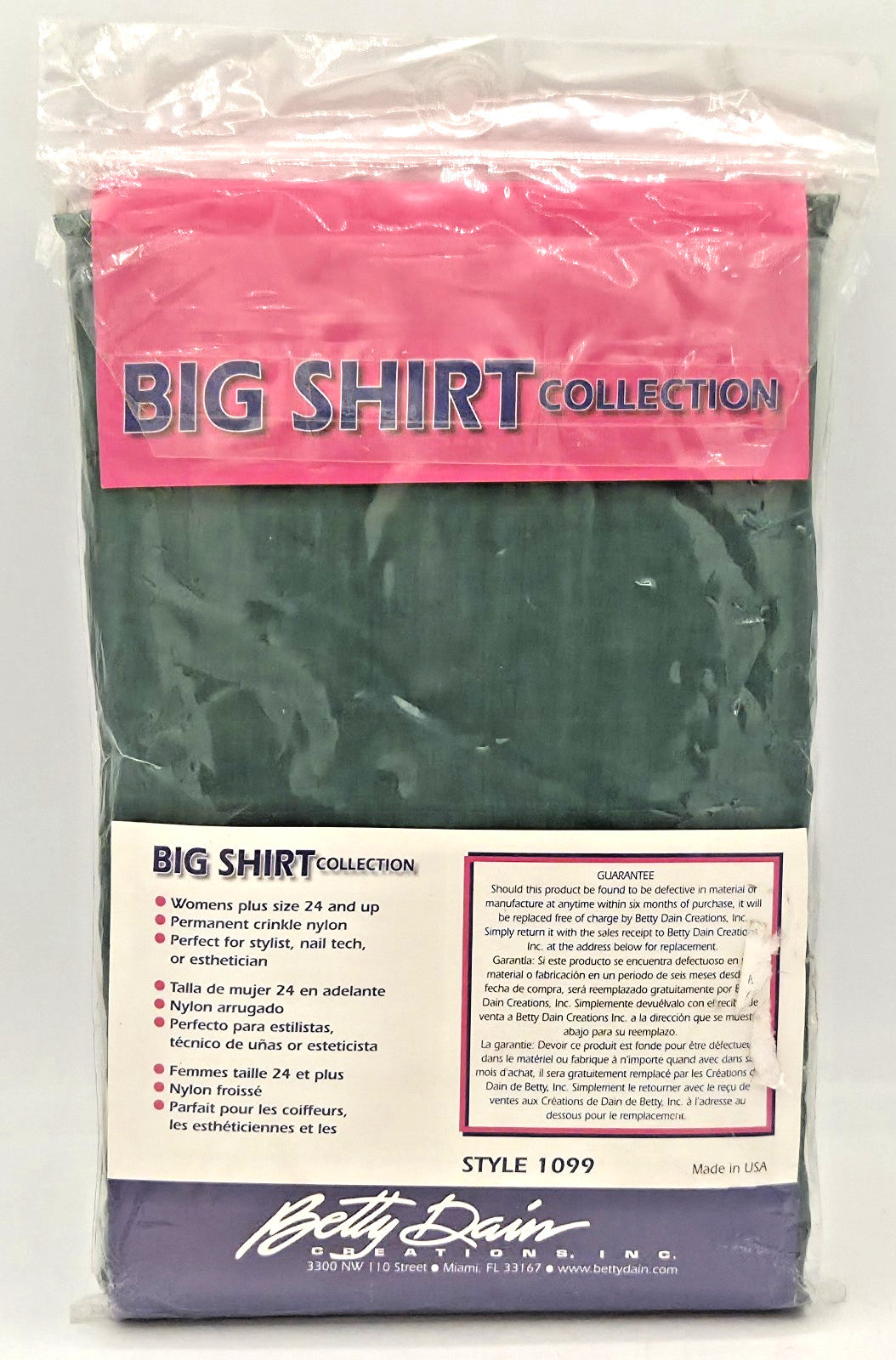 Big Green Shirt for Stylist - Size 24 Extended LeGrande Nylon Smock