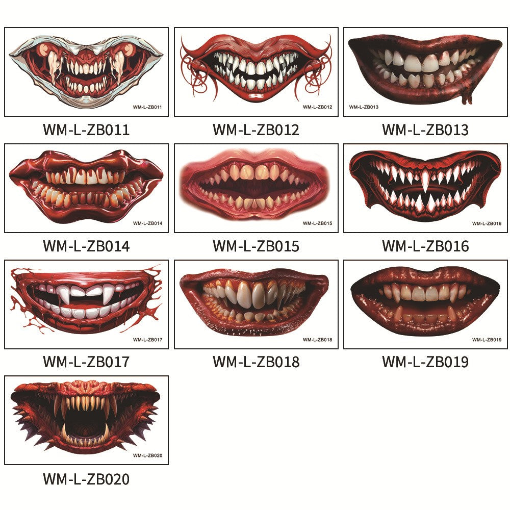 Halloween Prank Makeup Tattoo - Big Mouth Face Horror Stickers (10 pcs)