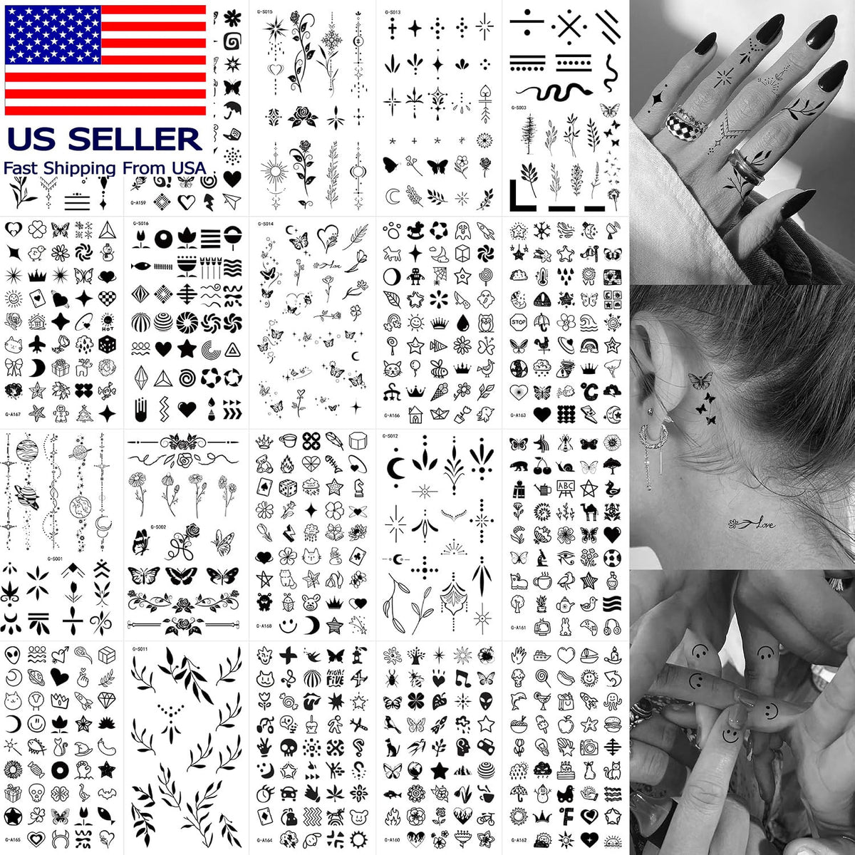 630 Pcs Finger & Hand Temporary Tattoos for Women - Realistic Small Designs