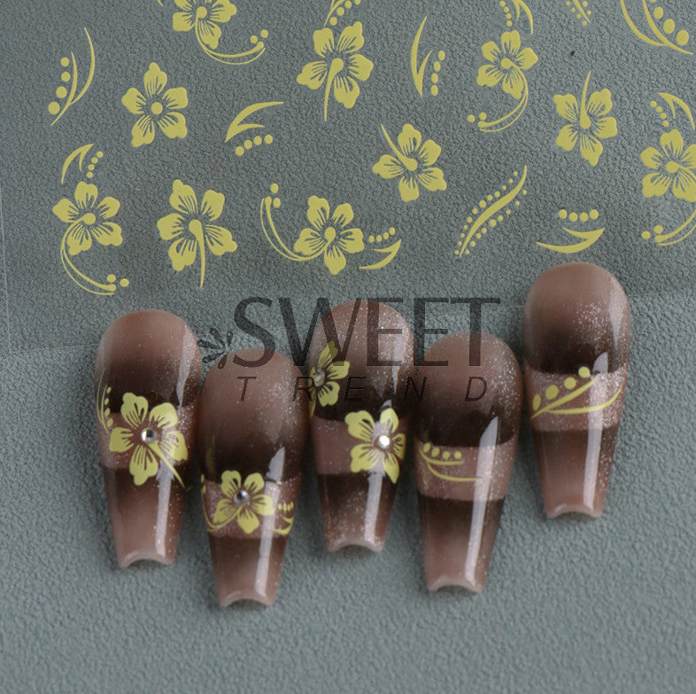 6Pcs Hibiscus Floral Nail Stickers Hawaiian Flower Vine Manicure Decals