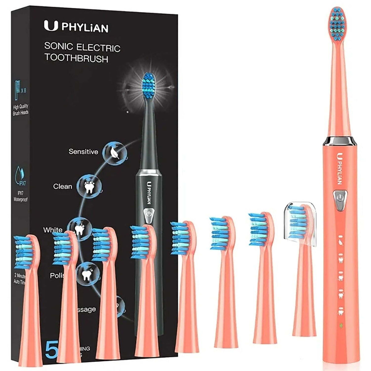 Rechargeable Electric Toothbrush for Adults with 8 Brush Heads and 5 Modes