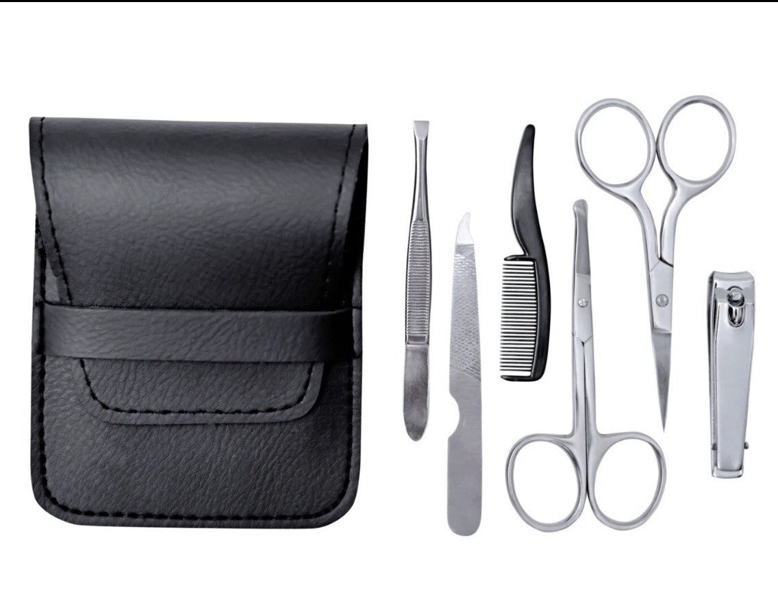 Men's Beard & Nose Hair Grooming Travel Set with Scissors Comb & Bag
