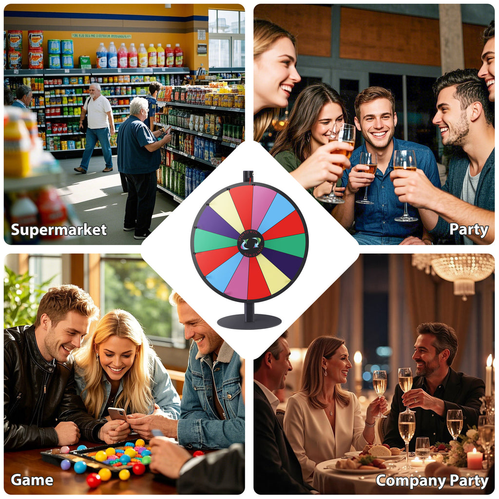 24-Inch Prize Wheel with 14 Customizable Slots & Dry Erase Markers - Floor Stand Spinning Game
