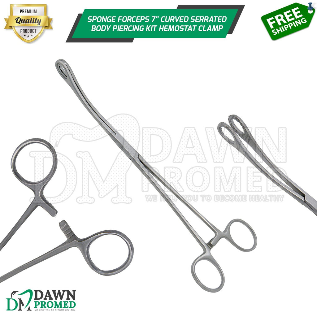 Sponge Forceps 7 in Curved Serrated Hemostat - Medical Grade Stainless Steel