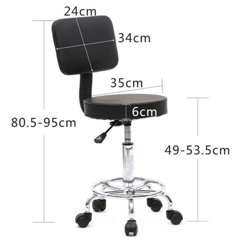 Adjustable Salon Stool with Back Support - Black Round Seat