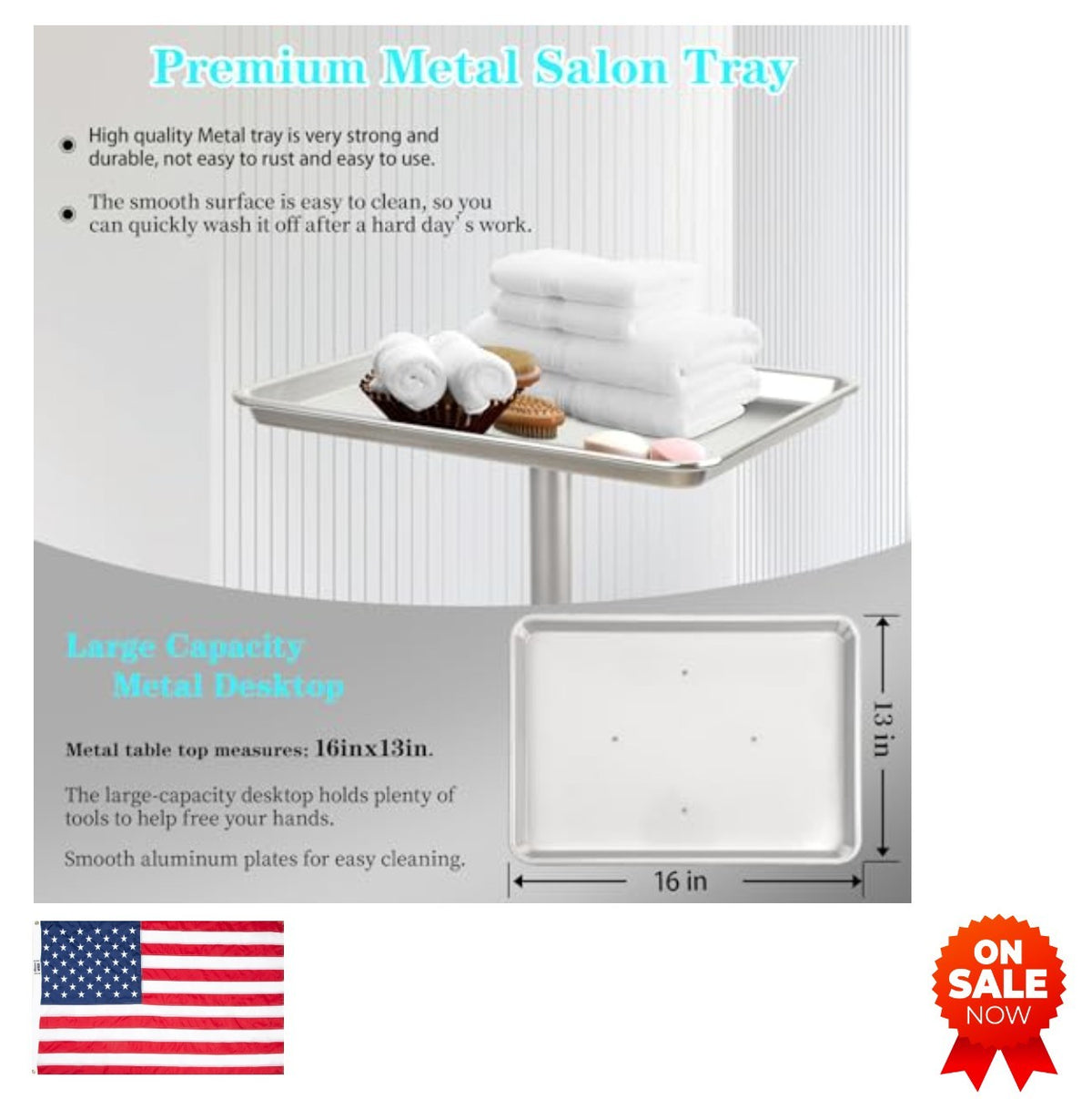 Adjustable Height Salon Tray Cart on Wheels - Metal Rolling Service Station