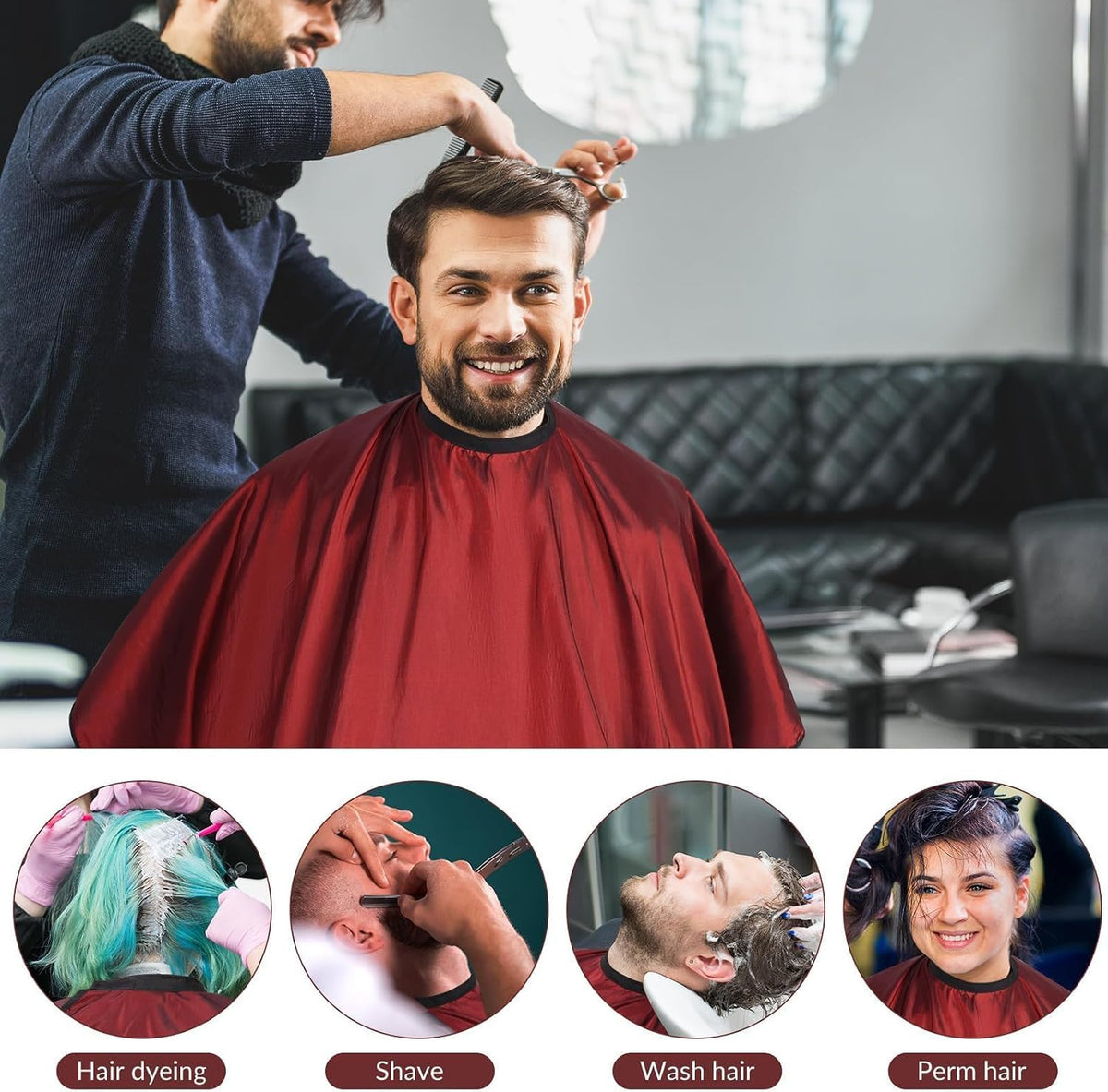 Hair Cutting Cape Set with Neck Brush & Disposable Paper for Barber Shop