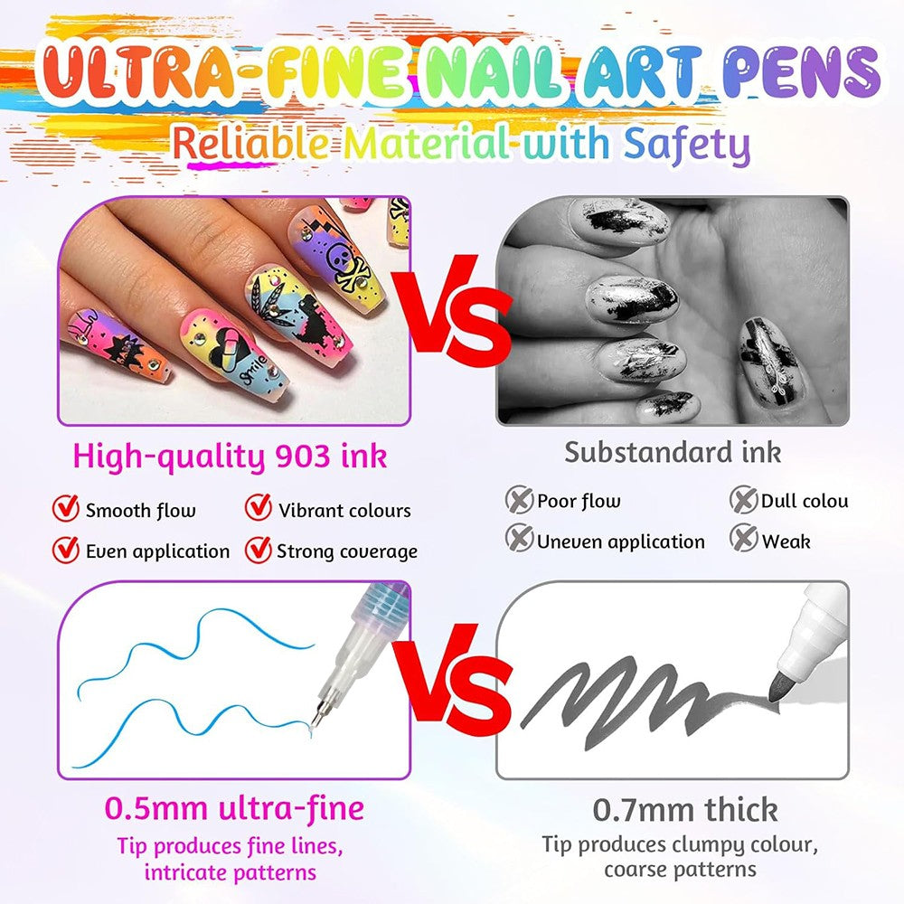 12 Colors Nail Art Pens Set with Fine Tips for DIY Manicure Designs