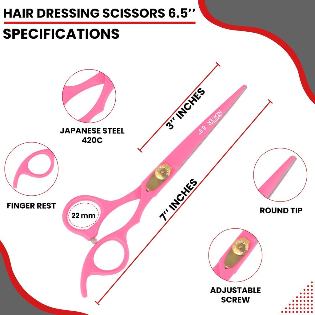 Professional Hair Cutting Scissors 6.5 Inch Japanese Steel Shears - Pink