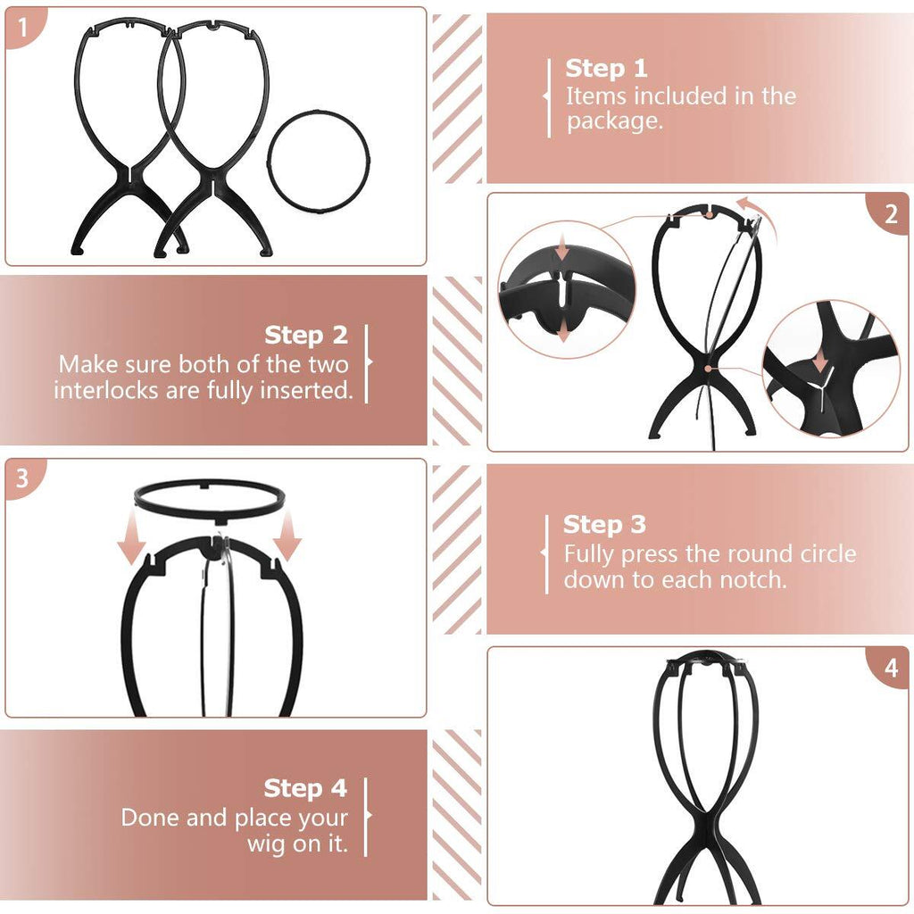 Wig Stand Head Holder for 14.2 Inches - Pack of 3, Black