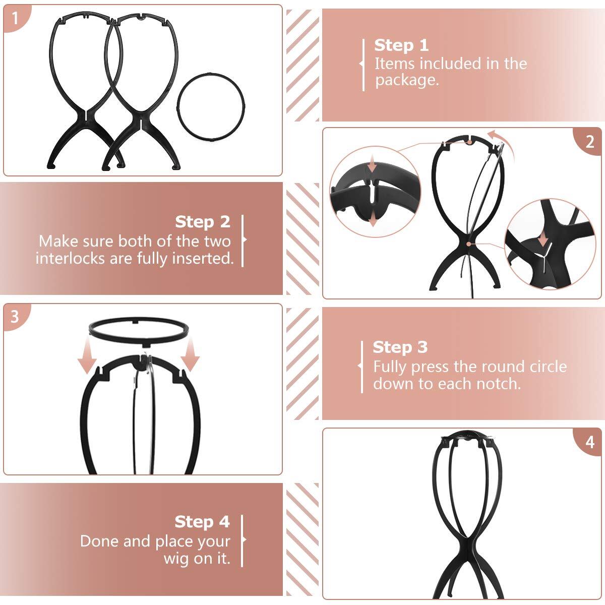 Wig Stand Head Holder for 14.2 Inches - Pack of 3, Black