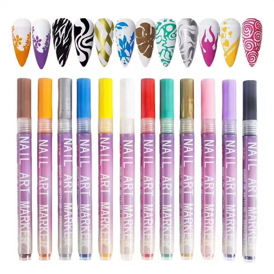 12-Color Nail Art Pen Set for DIY Drawing and Detailing