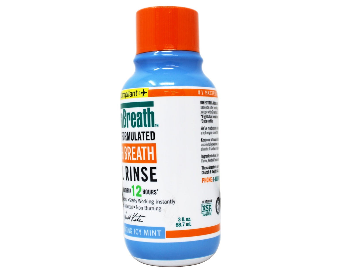 TheraBreath Fresh Breath Mouthwash Icy Mint Travel Size 3 fl oz - 2 Pack