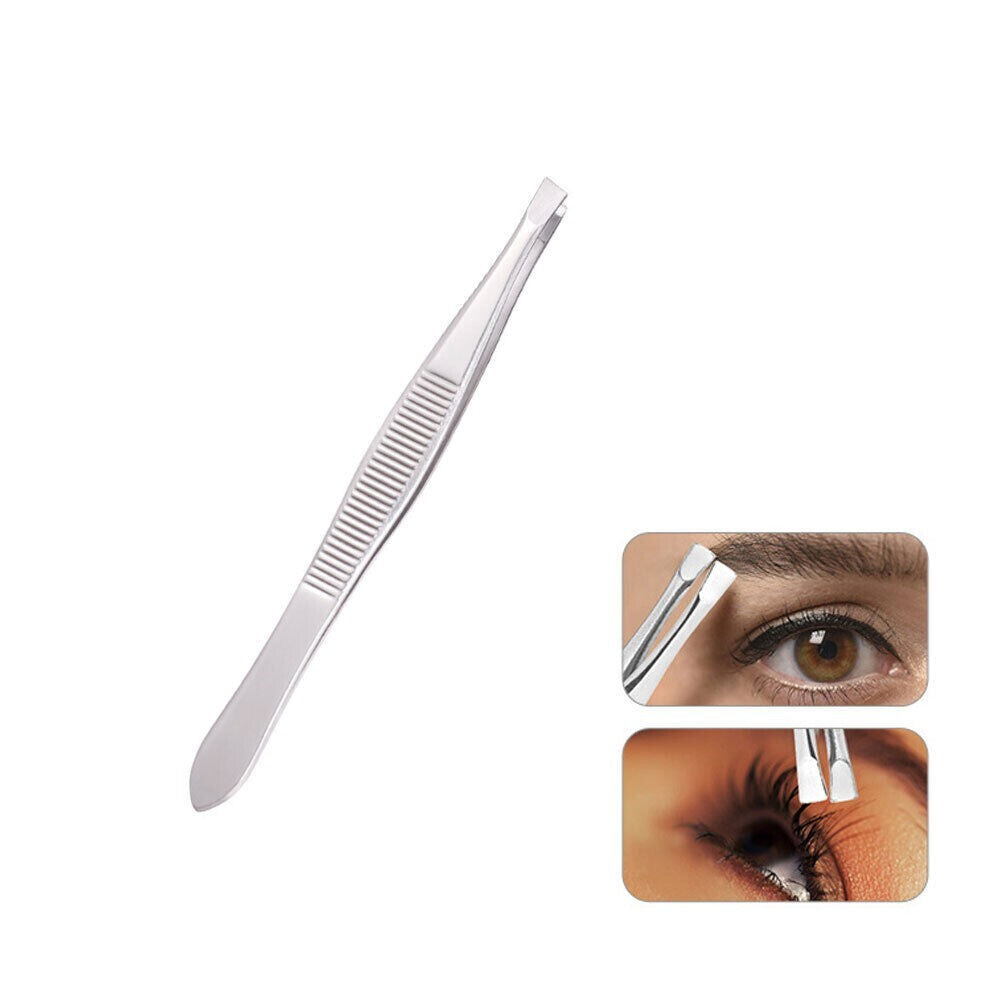 3-Piece Stainless Steel Eyebrow Tweezer Set - Precision Slant, Flat & Pointed Tips