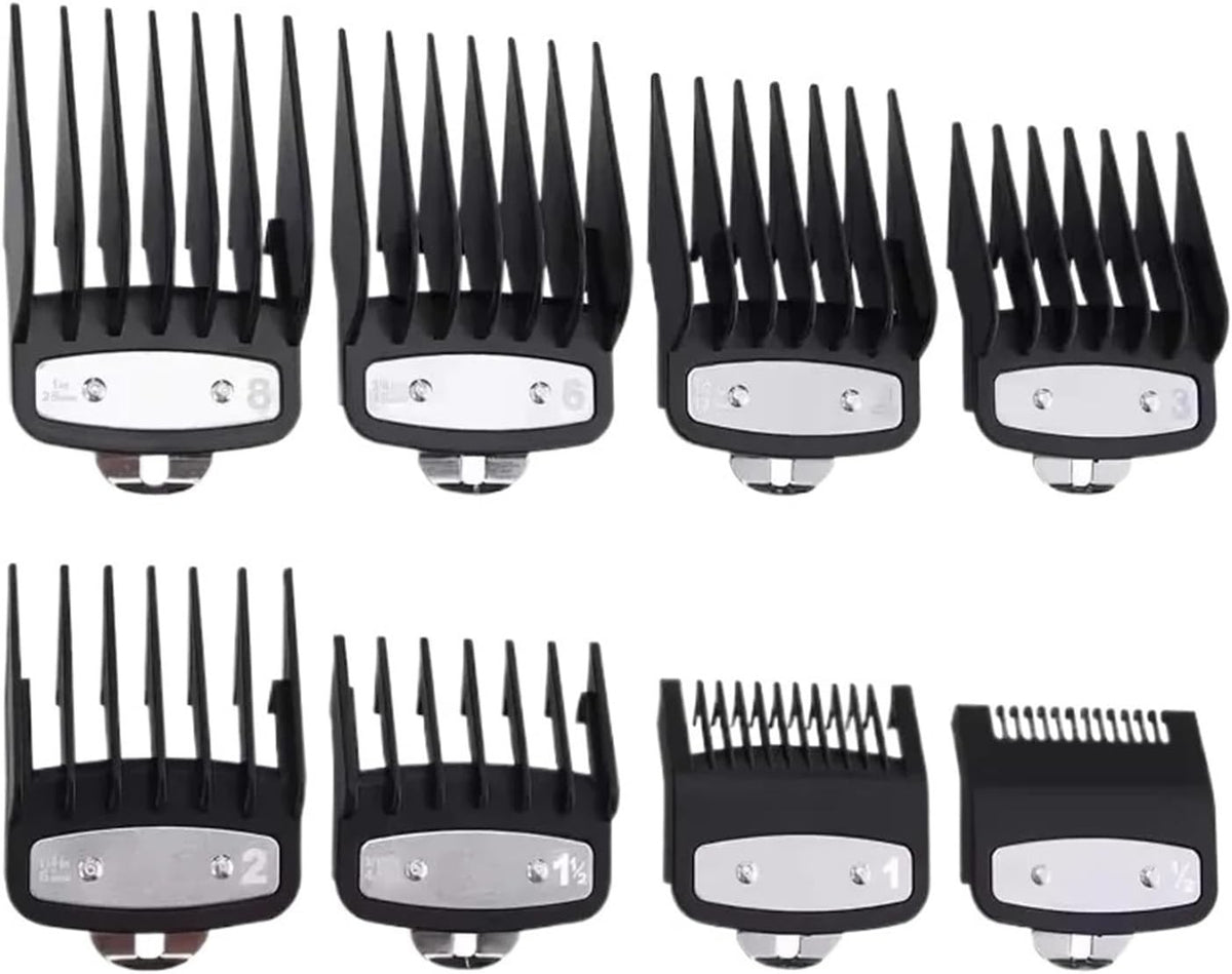 8Pcs Hair Clipper Guide Comb Set Universal Trimmer Attachments Silver