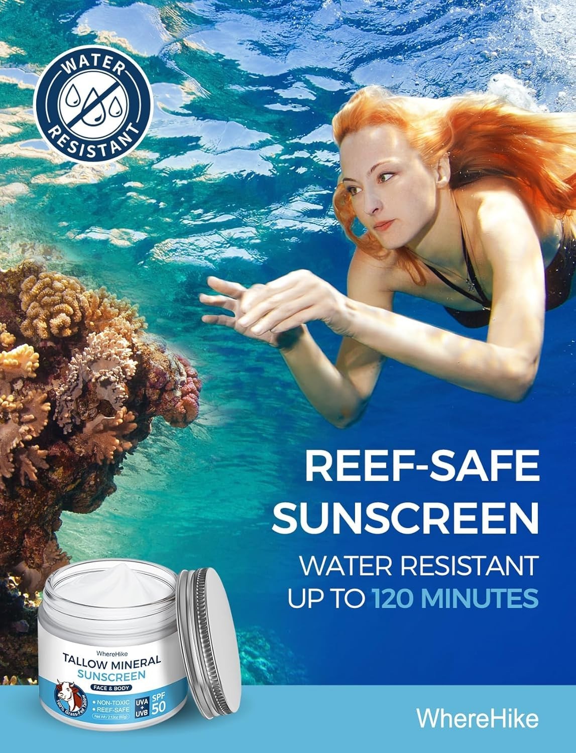 Organic Beef Tallow Sunscreen SPF 50 with Zinc Oxide Non-Toxic Moisturizer