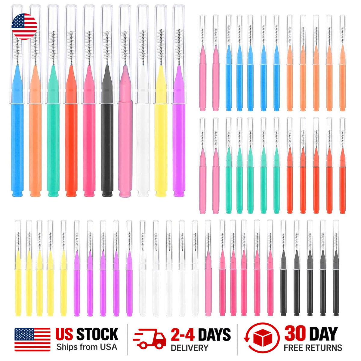 Interdental Brushes Set of 100 with 7 Sizes for Braces & Dental Cleaning