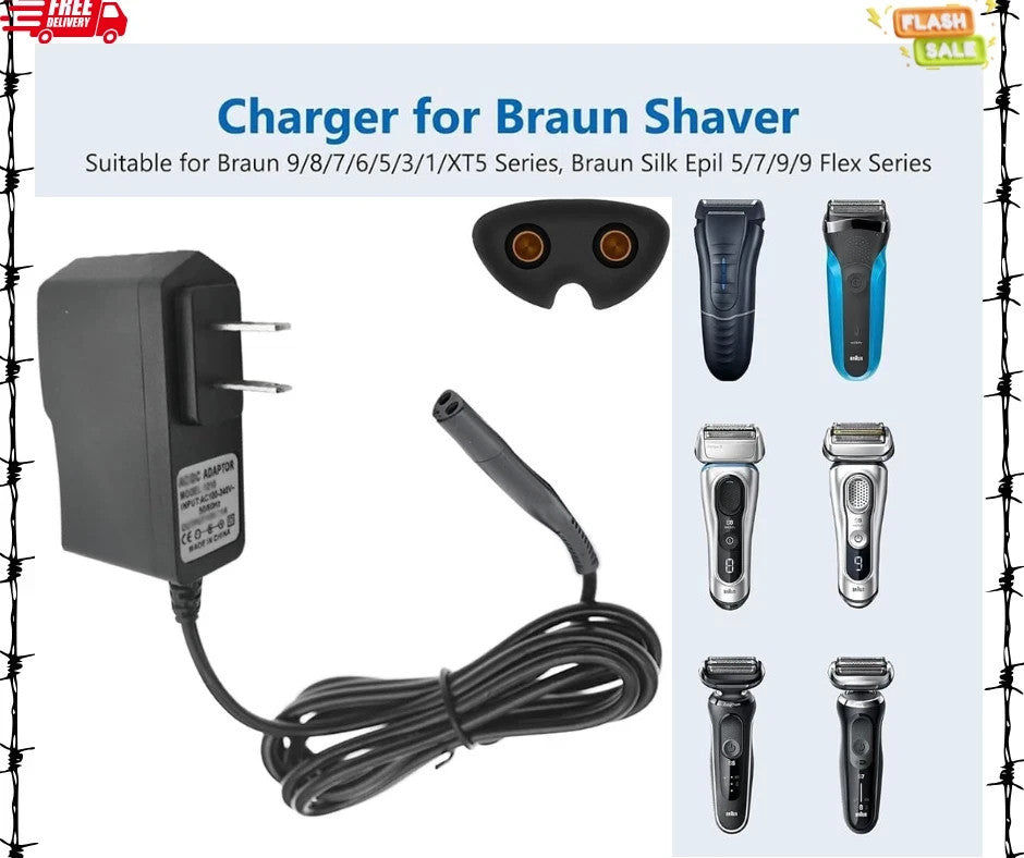 Wall Charger Cord for Braun Electric Shavers Series 3-9 - Power Supply Cable