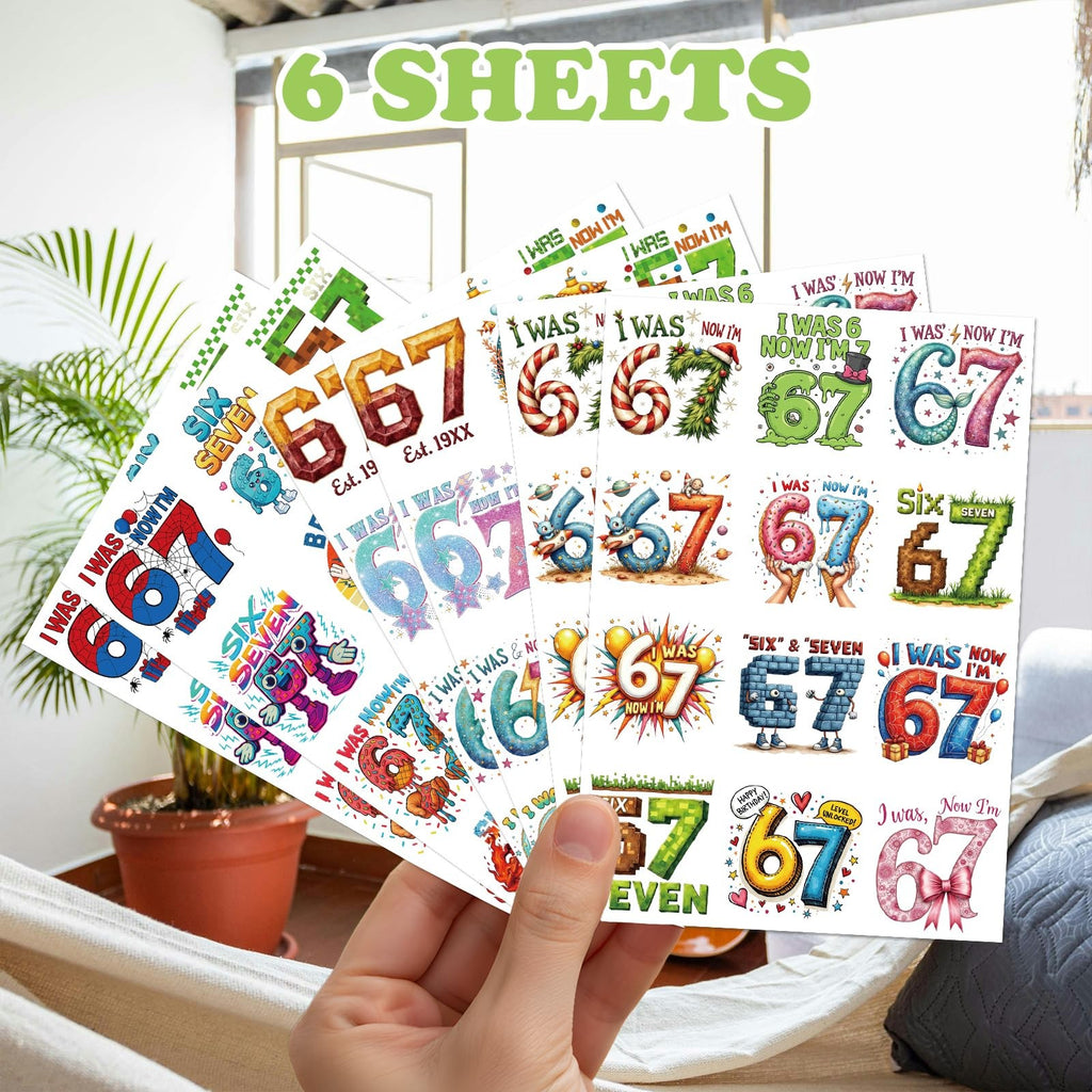 Temporary Tattoos 6 Sheets Set 200+ Designs 6/7 Number Theme Party Favors