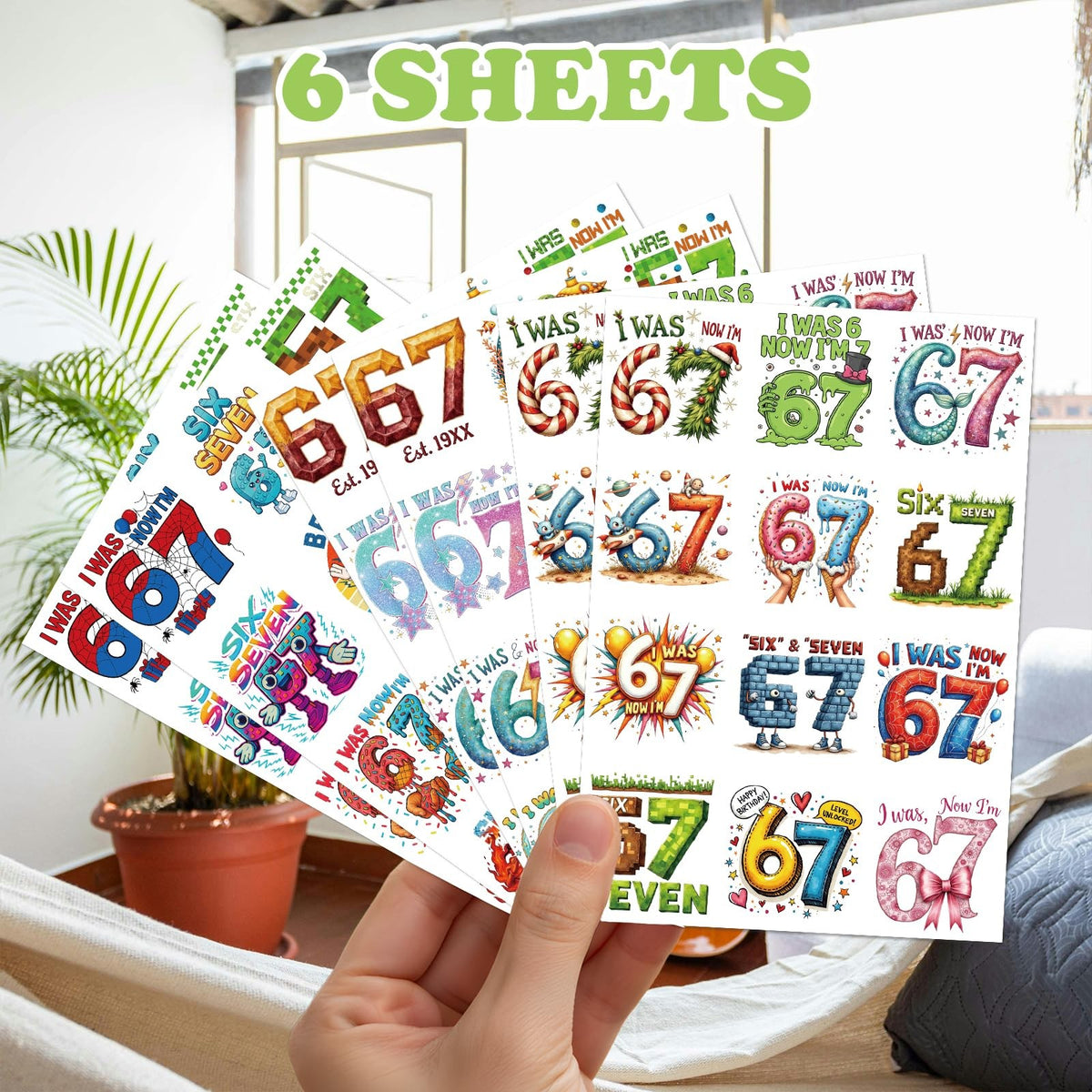 Temporary Tattoos 6 Sheets Set 200+ Designs 6/7 Number Theme Party Favors