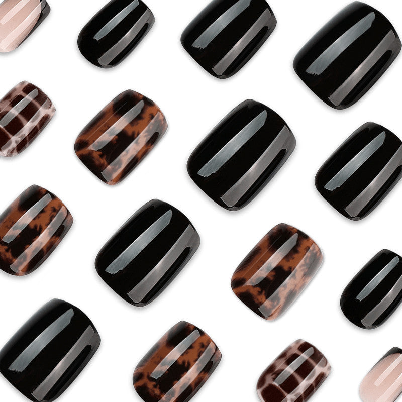 48Pcs Short Square Press-On Nails with Tortoise Crocodile Print - Trendy Fake Nails