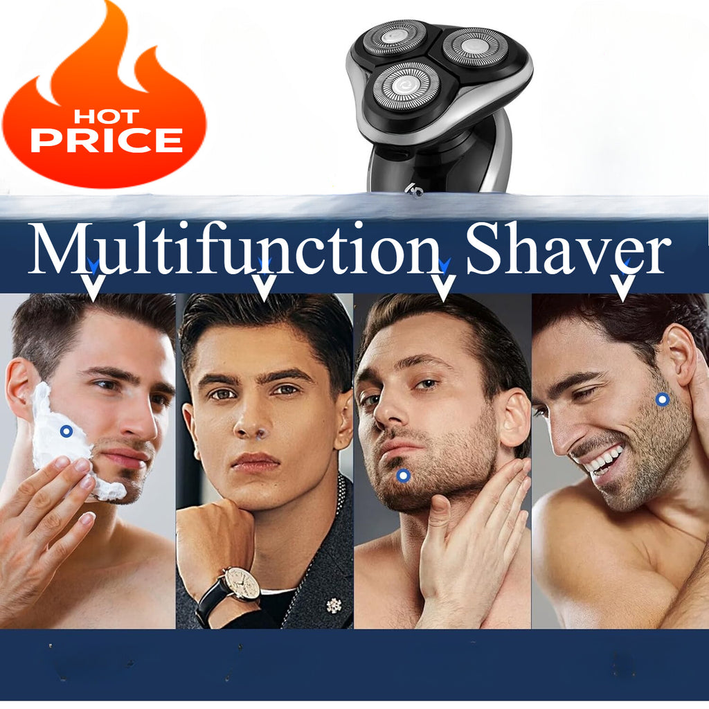 Rechargeable Waterproof Rotary Electric Shaver for Men Wet & Dry Grooming