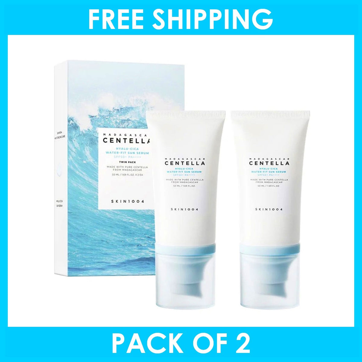 SPF50+ PA++++ Hydrating Sun Serum 2-Pack - Lightweight, Makeup Friendly Facial Sunscreen