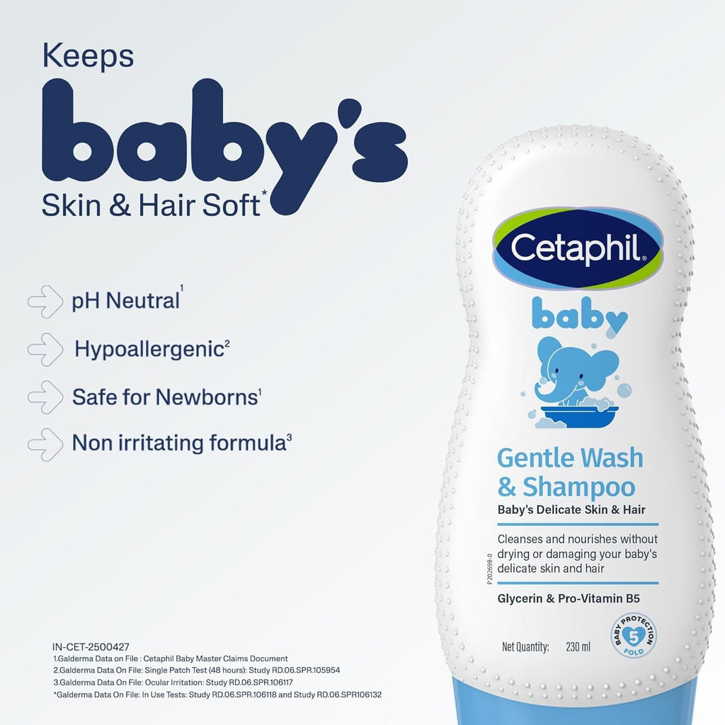 Cetaphil Baby Gentle Wash & Shampoo - 50ml, Tear-Free, pH Balanced, Hypoallergenic