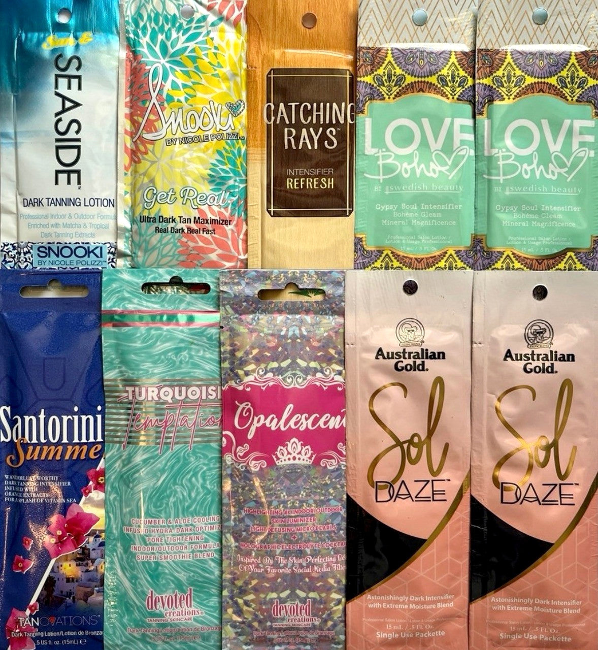 Assorted Tanning Lotion Pack - 10 Intensity & Maximizer Packets for Indoor Tanning