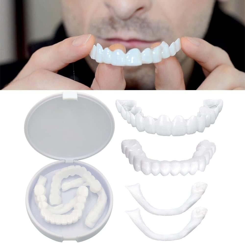 Instant Smile Upper & Lower Tooth Fake Dentures - Temporary False Teeth Set