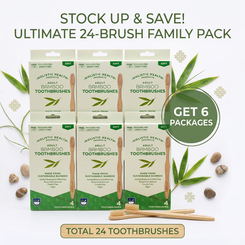 Eco-Friendly Bamboo Toothbrush 6 Pack Soft Bristles Natural Wooden Handles