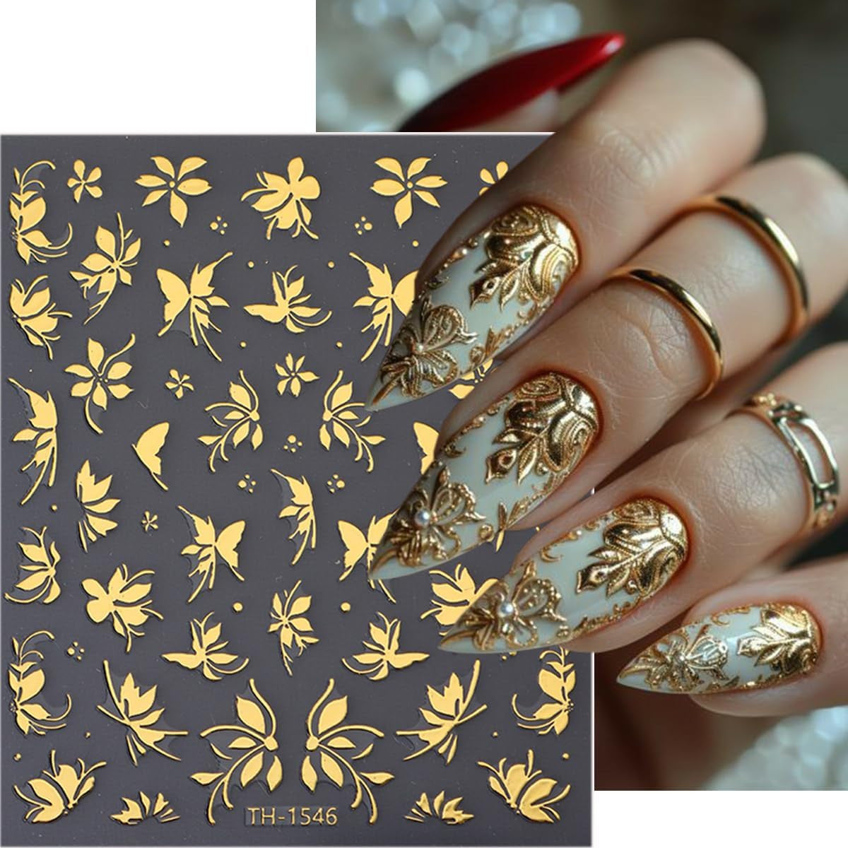 Fall Nail Stickers Set - Gold Leaf Butterfly 3D Self-Adhesive Nail Art Decals