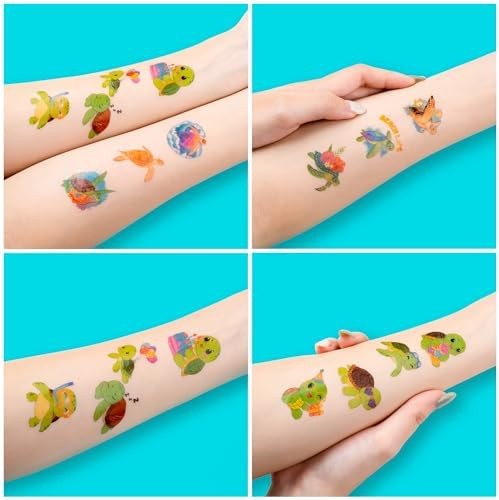 60-Count Turtle Temporary Tattoos for Kids - Pre-Cut Ocean Animal Sticker Set