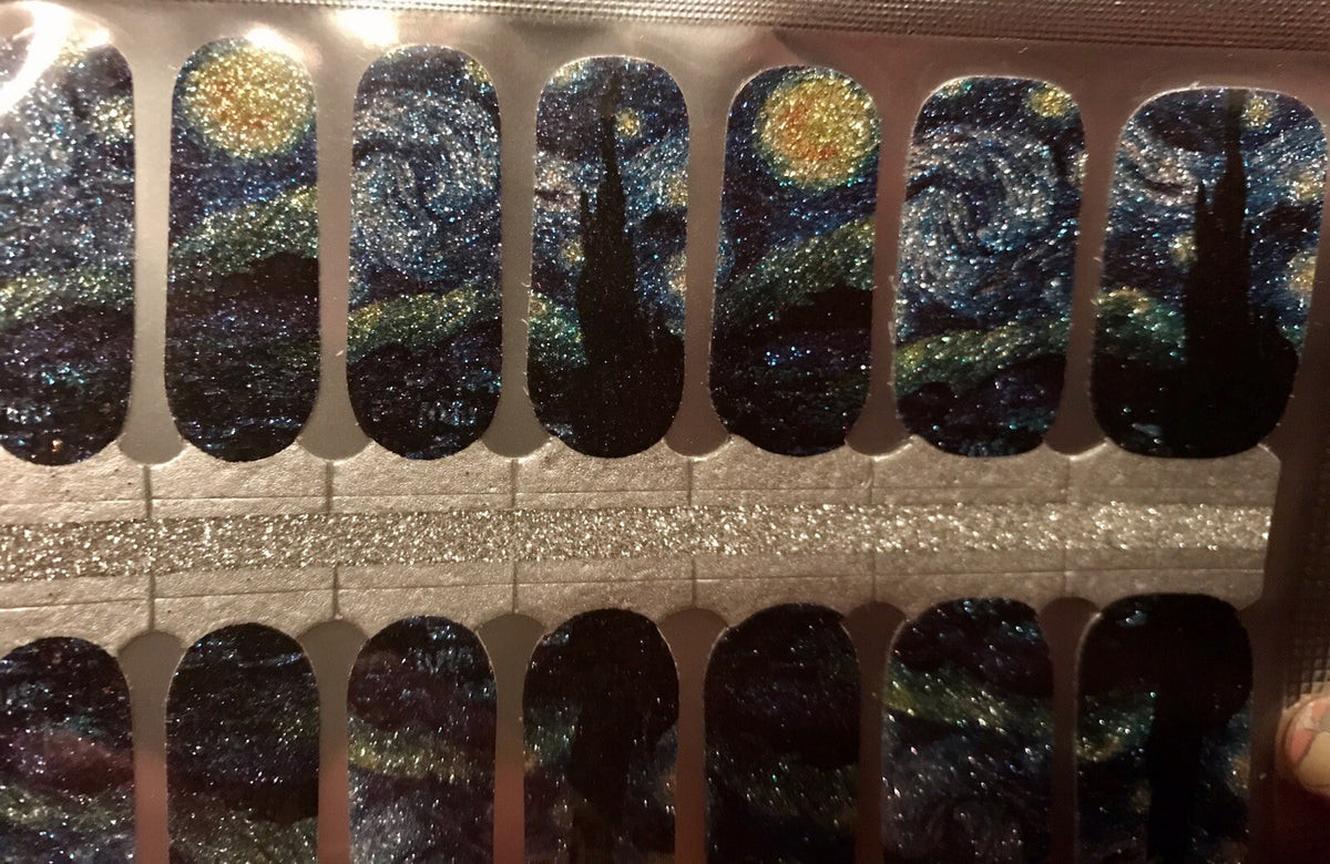 Starry Night Nail Polish Strips - 16 Count False Nail Wraps for DIY Manicure