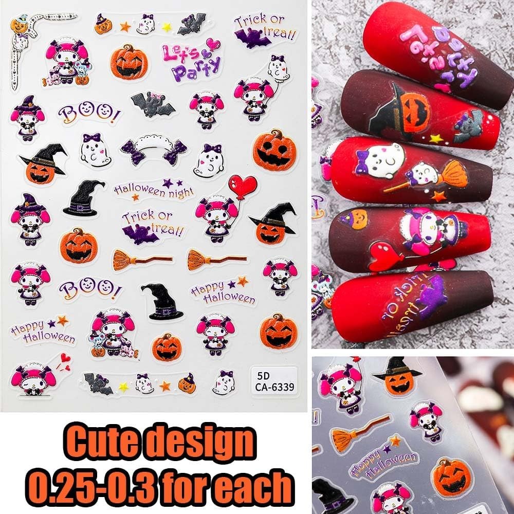 Halloween Nail Stickers 7-Design Kawaii Nail Decals for Nail Art & Crafts