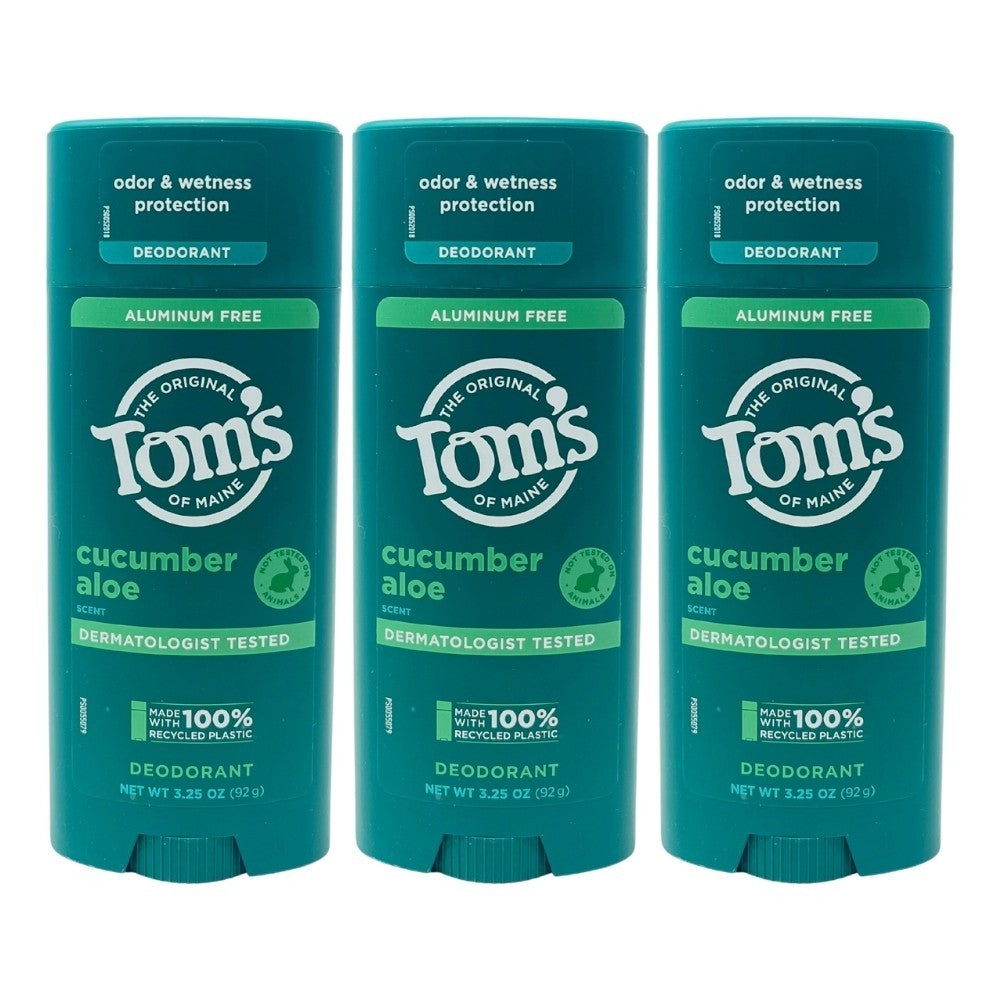 Tom's of Maine Aluminum-Free Deodorant Stick Cucumber Aloe - 3.25 oz (3 Pack)
