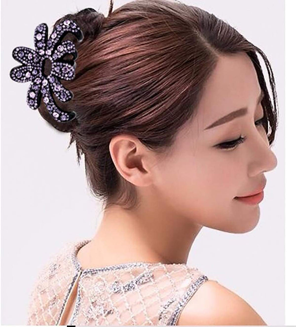 Large Rhinestone Hair Claw Clip for Thick Hair Violet - Elegant Plastic Clamp