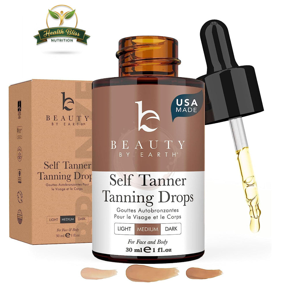 Self Tanning Drops - Organic Face & Body Sunless Tanner, Medium Tan, 30ml