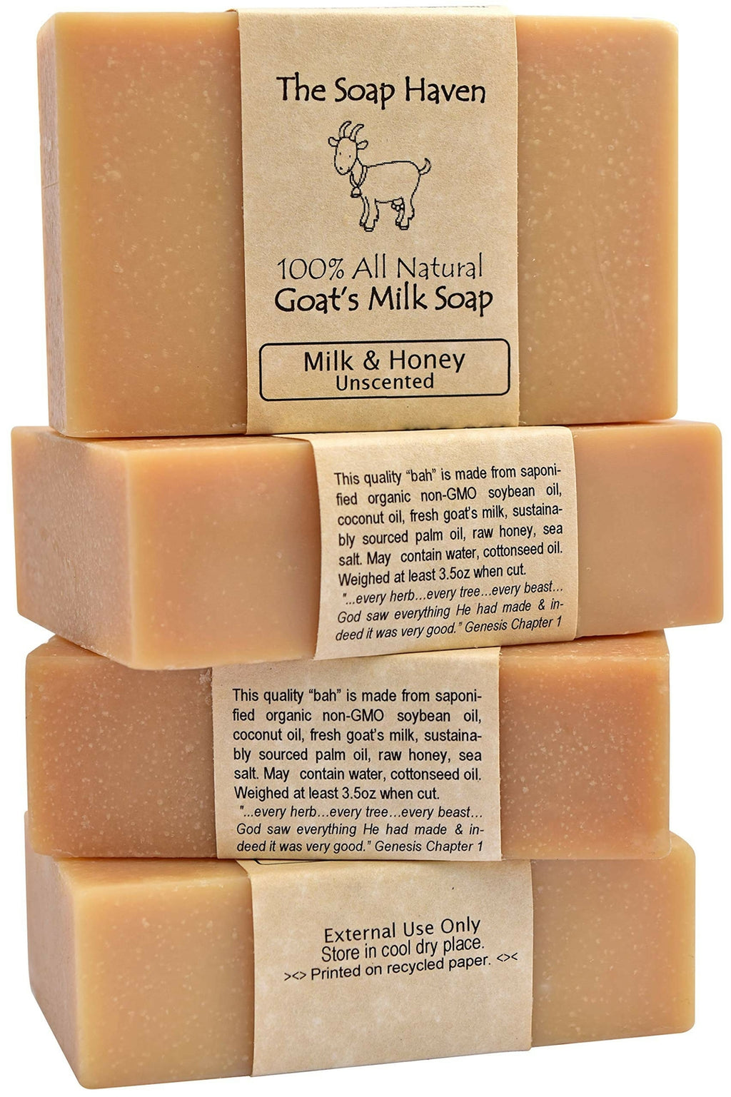 Goat Milk & Honey Unscented Handmade Soap Bars - All Natural Skin Care