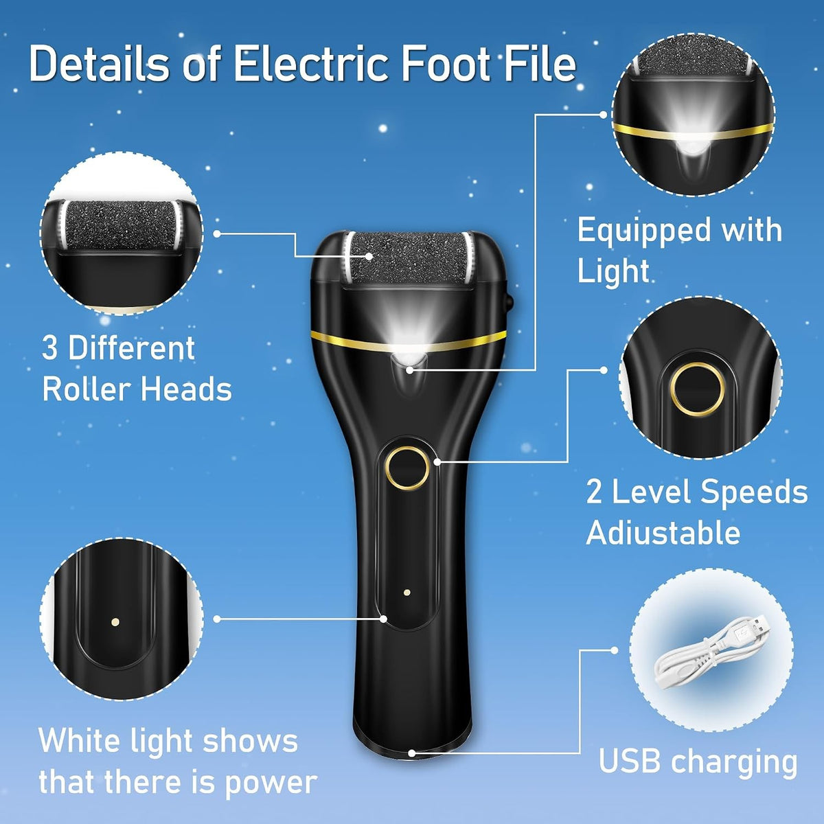 Electric Foot Callus Remover with 3 Rollers Waterproof Foot Care Kit