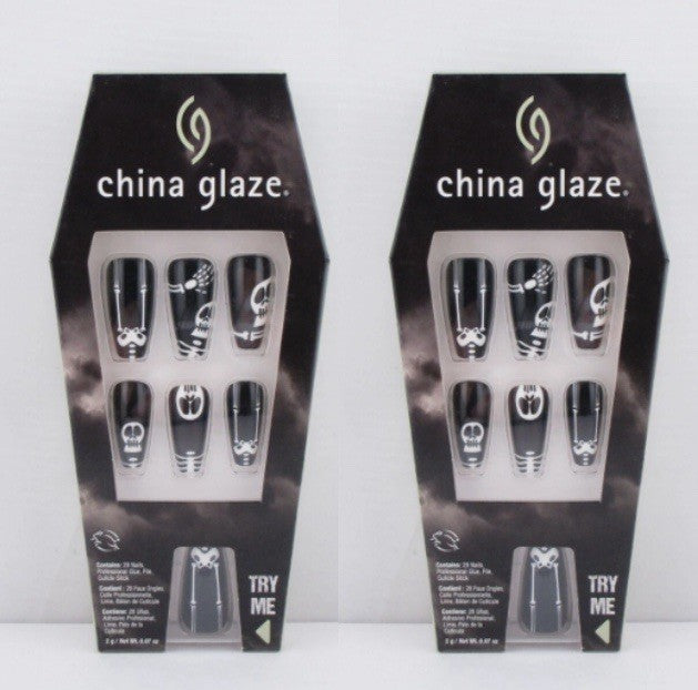 Skeleton Crew Glue-On Nail Tips 28 Count - 2 Pack with Glue for Manicure