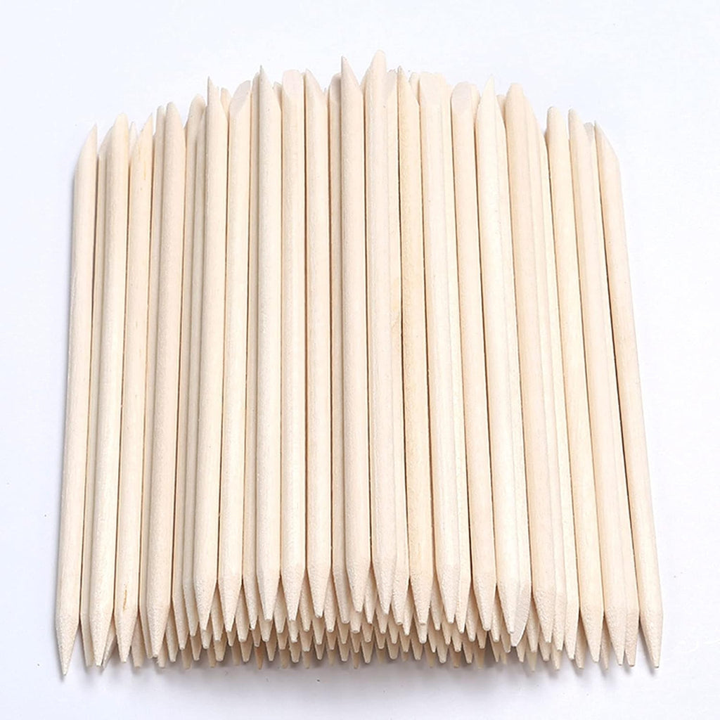 100Pcs Natural Orange Wood Nail Sticks Double Sided Cuticle Pusher